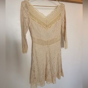 Free People Lace Long Sleeve Dress in Cream